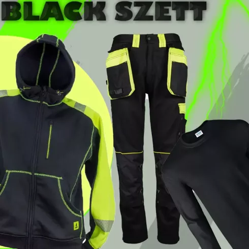 BLACK Munkaruha szett - Derekas munkásnadrág + póló + pulóver